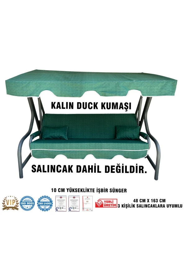 Vip Home Concept  Lüks DUCK Vip Salıncak Minder Seti 3 Kişilik 10 CM Süngerli Tenteli-YEŞİL-Salıncak Minderi