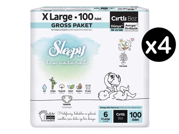 Sleepy Bio Natural 6 Numara XLarge 400'lü Bebek Bezi