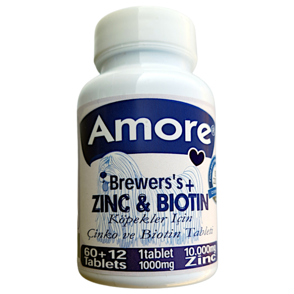 Amore Köpek Brewers Çinko Biyotin Tüy Döküm Xl Tableti 72 Adet 1000 Mg Zinc Biotin Extra Large Tabs