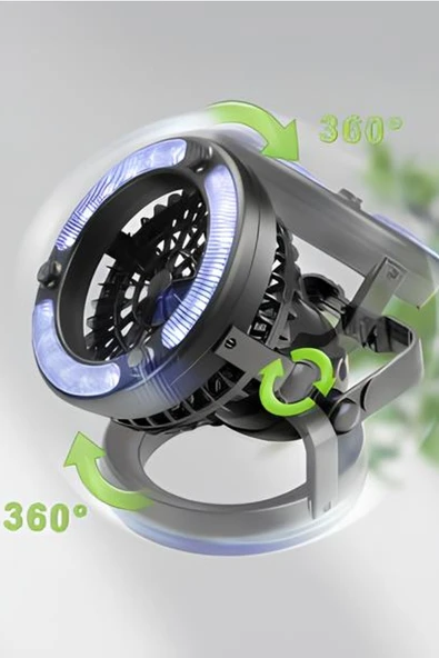 Taşınabilir Askılı Vantilatör – Masaüstü Kullanım, Pil İle Çalışan Fan, Işıklı Soğutucu Mini Fan - 2