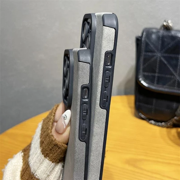 İphone 15 Pro İle Uyumlu Premium Suni Suet Kamera Korumalı Kılıf - Resim 7