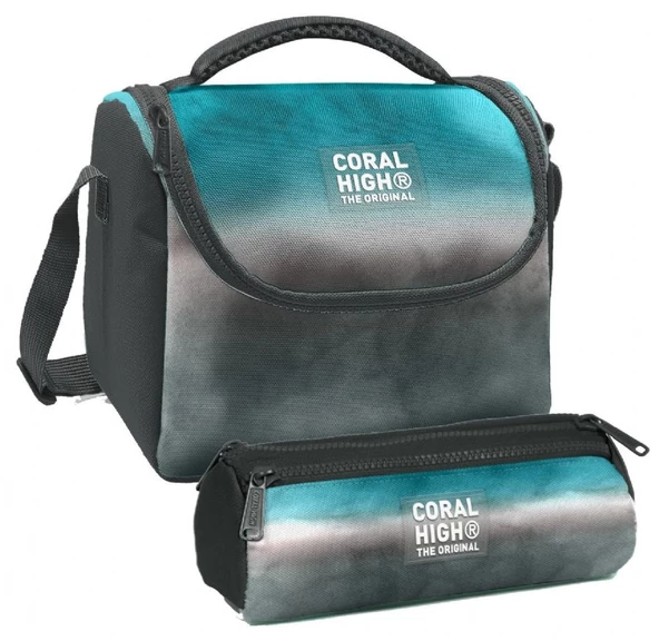 Coral High Turkuaz Gri Batik Desenli Erkek Çocuk Isı Yalıtımlı Beslenme Çantası ve Kalemlik Seti ürün görseli