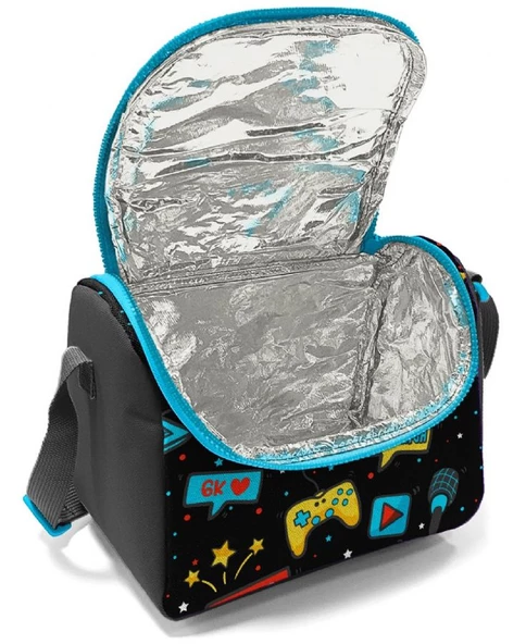 Coral High Siyah Mavi Gamer Desenli Erkek Çocuk Isı Yalıtımlı Beslenme Çantası ve Kalemlik Seti - Resim 2