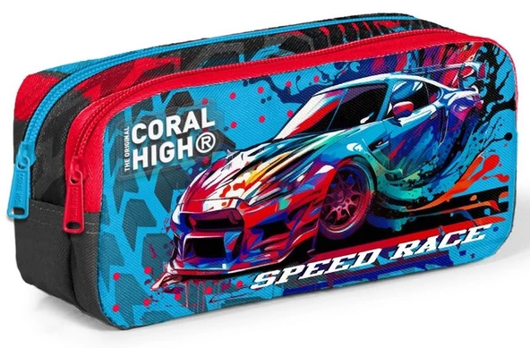 Coral High İlkokul Sırt Çantası ve Kalemlik Seti - Erkek Çocuk - Gri Mavi Yarış Arabası - Resim 3