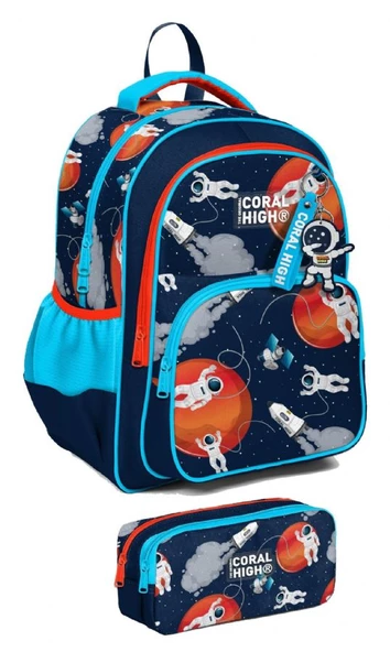 Coral High İlkokul Sırt Çantası ve Kalemlik Seti - Erkek Çocuk - Lacivert Mavi Astronot ürün görseli