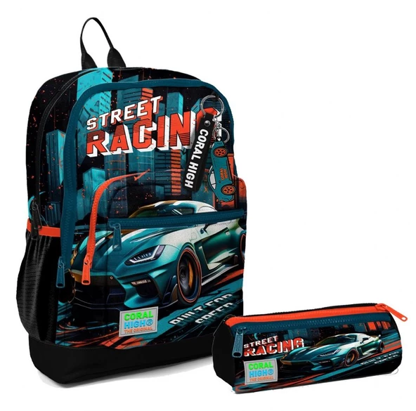 Coral High İlkokul Sırt Çantası ve Kalemlik Seti - Siyah Nefti Yarış Arabası - Erkek Çocuk ürün görseli