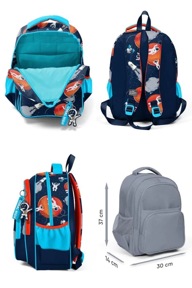 Coral High İlkokul Sırt Çantası ve Kalemlik Seti - Erkek Çocuk - Lacivert Mavi Astronot - Resim 2