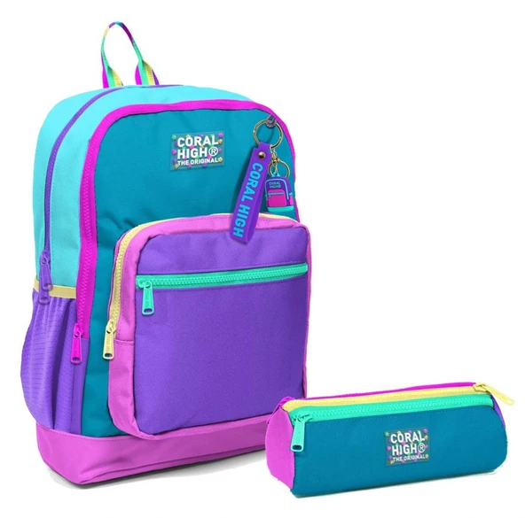 Coral High İlkokul Sırt Çantası ve Kalemlik Seti - Pembe Pastel Renkli - Kız Çocuk ürün görseli