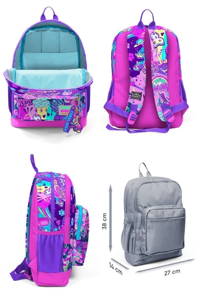 Coral High İlkokul Sırt Çantası ve Kalemlik Seti - Grafiti - Kız Çocuk - Resim 2