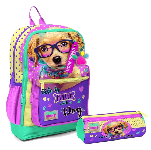 Coral High İlkokul Sırt Çantası ve Kalemlik Seti - Sarı Pembe Sevimli Köpek - Kız Çocuk ürün görseli 1
