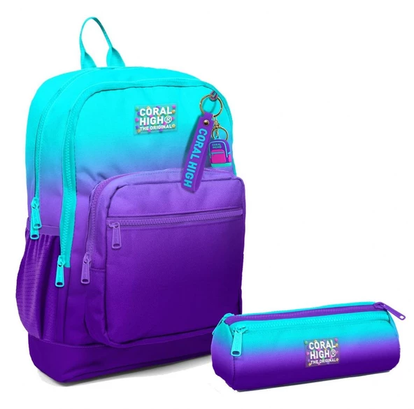 Coral High İlkokul Sırt Çantası ve Kalemlik Seti - Turkuaz Mor Renk Geçişli - Erkek Çocuk ürün görseli