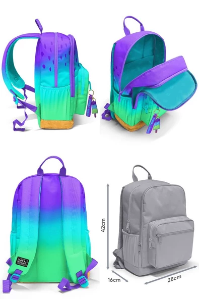 Coral High Üçlü İlk ve Ortaokul Okul Çanta Seti - Mor Lila Renk Geçişli - Kız Çocuk - Resim 2