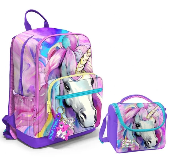 Coral High Dört Bölmeli Ortaokul Çantası ve Beslenme Çantası Seti - Unicorn - Kız Çocuk ürün görseli