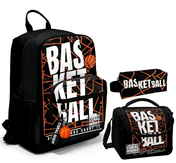 Coral High Üçlü İlk ve Ortaokul Okul Çanta Seti - Siyah Basketbol - Erkek Çocuk