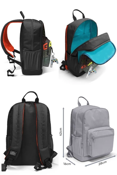 Coral High Üçlü İlk ve Ortaokul Okul Çanta Seti - Siyah Gri Gamer - Erkek Çocuk - Resim 2