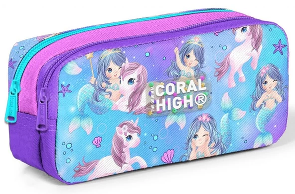 Coral High Kız Çocuk Üç Gözlü İlkokul Çanta Seti - Mor Pembe Unicorn Desenli - Resim 4