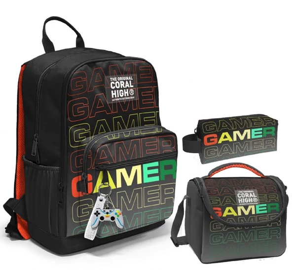 Coral High Üçlü İlk ve Ortaokul Okul Çanta Seti - Siyah Gri Gamer - Erkek Çocuk ürün görseli