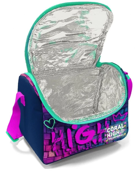 Coral High Dört Bölmeli Ortaokul Çantası ve Beslenme Çantası Seti - Pembe Lacivert Grafiti - Erkek Çocuk - Resim 3