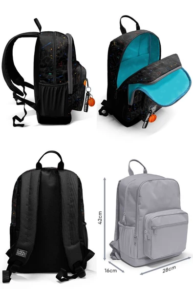 Coral High Dört Bölmeli Ortaokul Çantası ve Beslenme Çantası Seti - Gri Basketbol - Erkek Çocuk - Resim 2