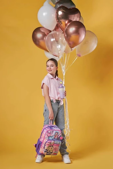 Coral High Dört Bölmeli Pembe Mor Fashion Girl Desenli İlkokul Sırt Çantası - Kız Çocuk - Resim 3
