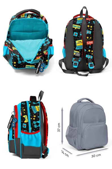 Coral High Siyah Mavi Gamer İlkokul ve Günlük Sırt Çantası - Erkek Çocuk - Resim 2
