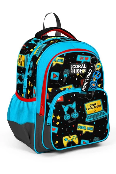 Coral High Siyah Mavi Gamer İlkokul ve Günlük Sırt Çantası - Erkek Çocuk