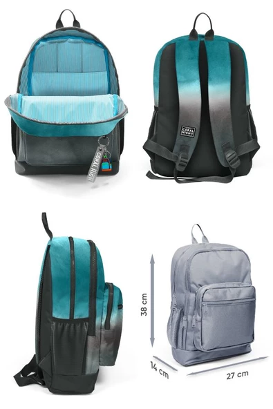 Coral High Dört Bölmeli Turkuaz Gri Batik Desenli İlkokul Sırt Çantası - Erkek Çocuk - Resim 2