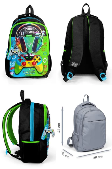 Coral High Kulaklık Game İlkokul  Ortaokul ve Günlük Sırt Çantası - Erkek Çocuk - Resim 2