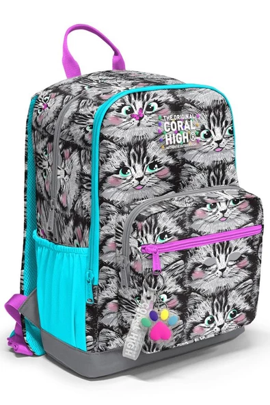 Coral High Dört Bölmeli Gri Kedi Ortaokul Çantası - Kız Çocuk ürün görseli