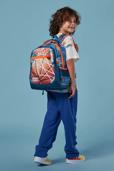 Coral High Nefti Turuncu Basketbol Desenli Erkek Çocuk İlkokul Çantası ve Günlük Sırt Çantası - Resim 3