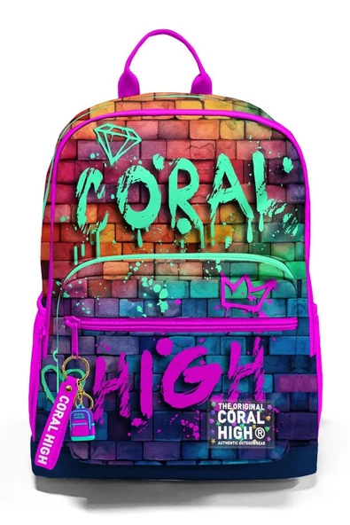 Coral High Dört Bölmeli Pembe Lacivert Grafiti Ortaokul Çantası - Kız Çocuk - Resim 2