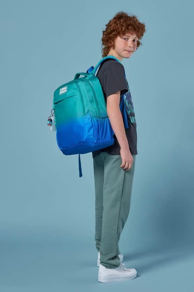 Coral High Yeşil Saks Renk Geçişli İlkokul Ortaokul ve Günlük Sırt Çantası - Erkek Çocuk - Resim 3