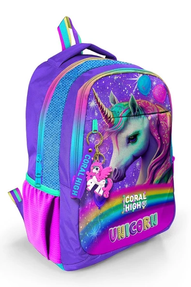 Coral High Mor Simli Unicorn İlkokul Ortaokul ve Günlük Sırt Çantası - Kız Çocuk