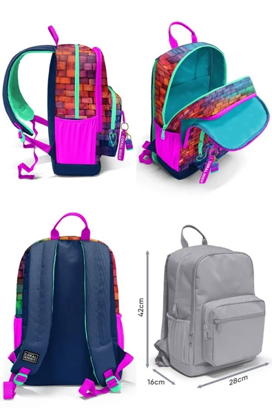Coral High Dört Bölmeli Pembe Lacivert Grafiti Ortaokul Çantası - Kız Çocuk - Resim 3