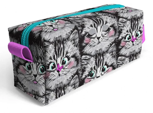 Coral High Gri Kedi Tek Bölmeli Kalemlik - Kız Çocuk Kalem Çantası - Resim 2