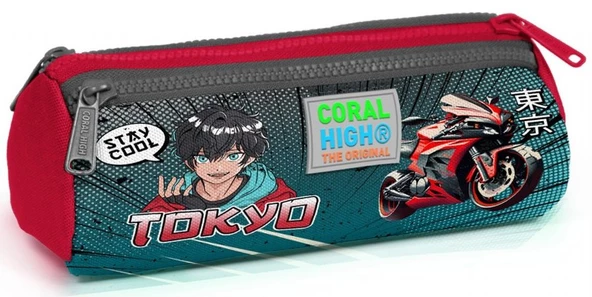 Coral High Gri Nefti Anime Motorsiklet Üç Bölmeli Kalem Çantası - Erkek Çocuk