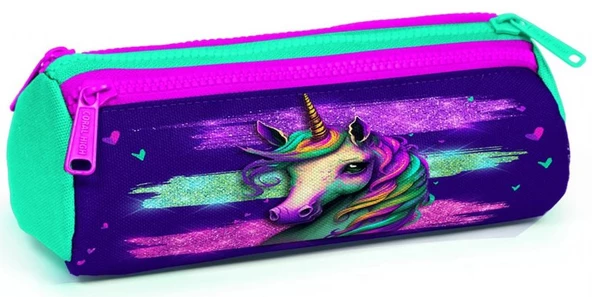 Coral High Pembe Su Yeşili Unicorn Üç Bölmeli Kalem Çantası - Kız Çocuk