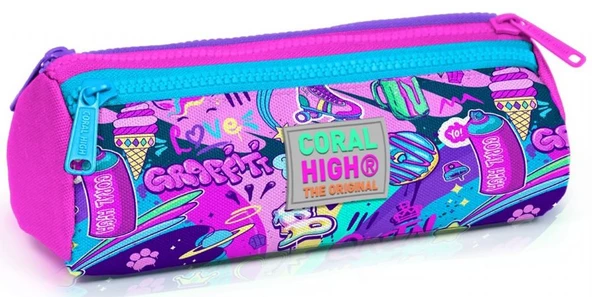 Coral High Grafiti Üç Bölmeli Kalem Çantası - Kız Çocuk