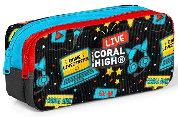Coral High Siyah Mavi Gamer İki Bölmeli Kalem Çantası - Erkek Çocuk ürün görseli