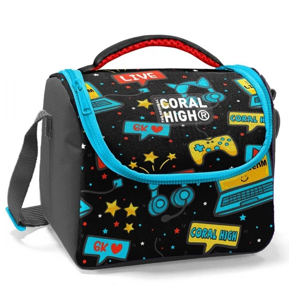 Coral High Siyah Mavi Gamer Isı Yalıtımlı Beslenme Çantası - Erkek Çocuk ürün görseli