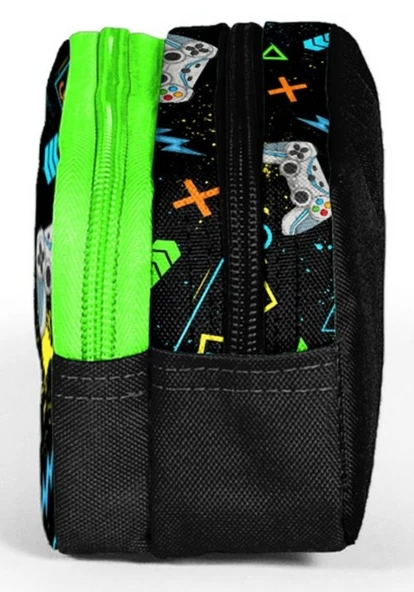 Coral High Siyah Fosforlu Yeşil Gamer İki Bölmeli Kalem Çantası - Erkek Çocuk - Resim 2