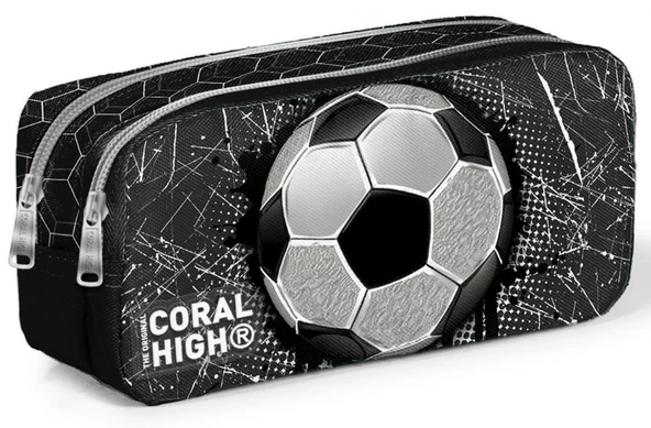 Coral High Siyah Futbol İki Bölmeli Kalem Çantası - Erkek Çocuk