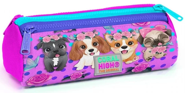 Coral High Pembe Köpek Üç Bölmeli Kalem Çantası - Kız Çocuk ürün görseli