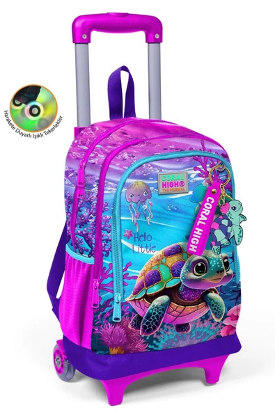 Coral High Işıklı Tekerlekli Pembe Mor Kaplumbağa Çekçek Okul Çantası - Kız Çocuk ürün görseli