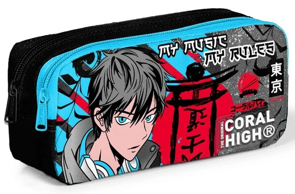 Coral High Siyah Mavi Anime Desenli Erkek Çocuk Isı Yalıtımlı Beslenme Çantası ve Kalemlik Seti - Resim 3