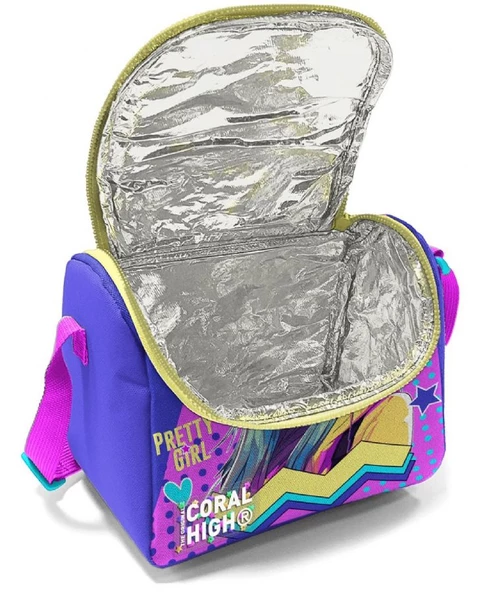 Coral High Lavanta Turkuaz Kulaklıklı Kız Desenli Kız Çocuk Isı Yalıtımlı Beslenme Çantası ve Kalemlik Seti - Resim 2