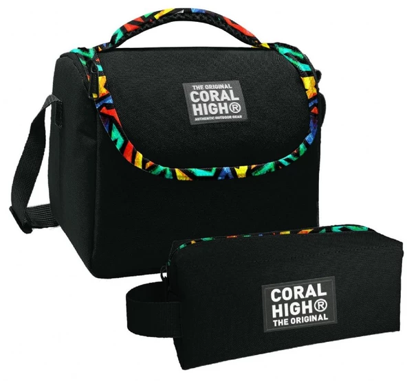 Coral High Siyah Grafiti Desenli Erkek Çocuk Isı Yalıtımlı Beslenme Çantası ve Kalemlik Seti