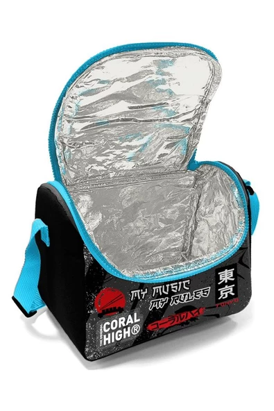 Coral High Siyah Mavi Anime Desenli Erkek Çocuk Isı Yalıtımlı Beslenme Çantası ve Kalemlik Seti - Resim 2