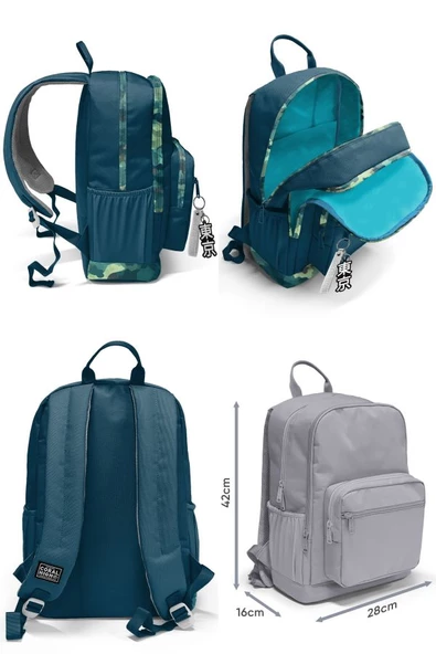 Coral High Dört Bölmeli Ortaokul Çantası ve Beslenme Çantası Seti - Nefti Kamuflaj - Erkek Çocuk - Resim 2