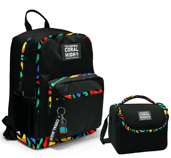 Coral High Dört Bölmeli Ortaokul Çantası ve Beslenme Çantası Seti - Siyah Grafiti - Erkek Çocuk ürün görseli